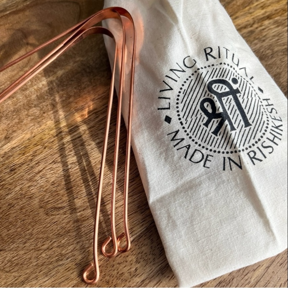 3 Pack Pure Copper Tongue Scraper with Natural Cotton Carry Bags